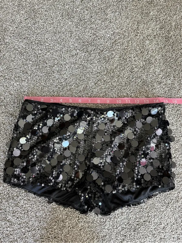NIA Black Sequin Disco Party Festival High Rise Shorts Medium - Image 4