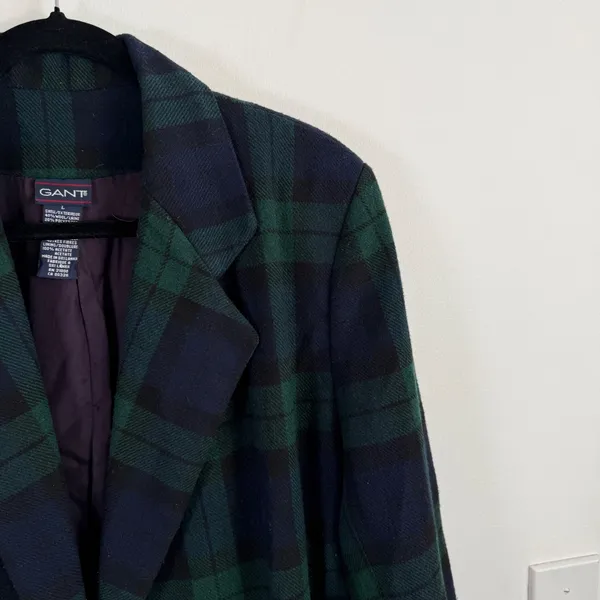 Gant Green Blue Plaid Wool Blend Blazer Vintage Preppy Acadamia Womens Large - Image 5
