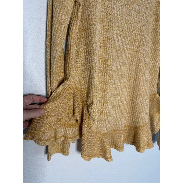 Anthropologie Saturday Sunday Waffle Knit Top Thermal Ruffle Split Back Fall - Image 5