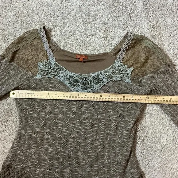 Scully Beige Lace Crochet Knit Asymmetrical Hem Forrest‎ Fairy Grunge Tunic Top - Image 4