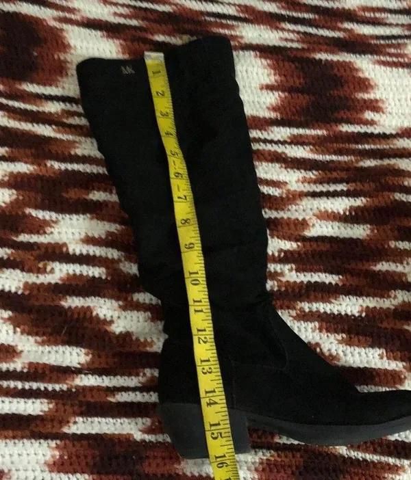 Steve Madden Fia Aven Grunge Black faux suede leather knee-high riding boots MK gold logo #gothic #whimsygoth boho western indie hippie country #harness #campus #riding equestrian festival biker - Image 5