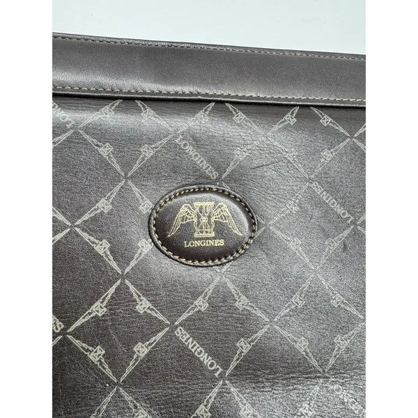 Longines Brown Leather Clutch Bag Vintage Logo Old Money - Image 3