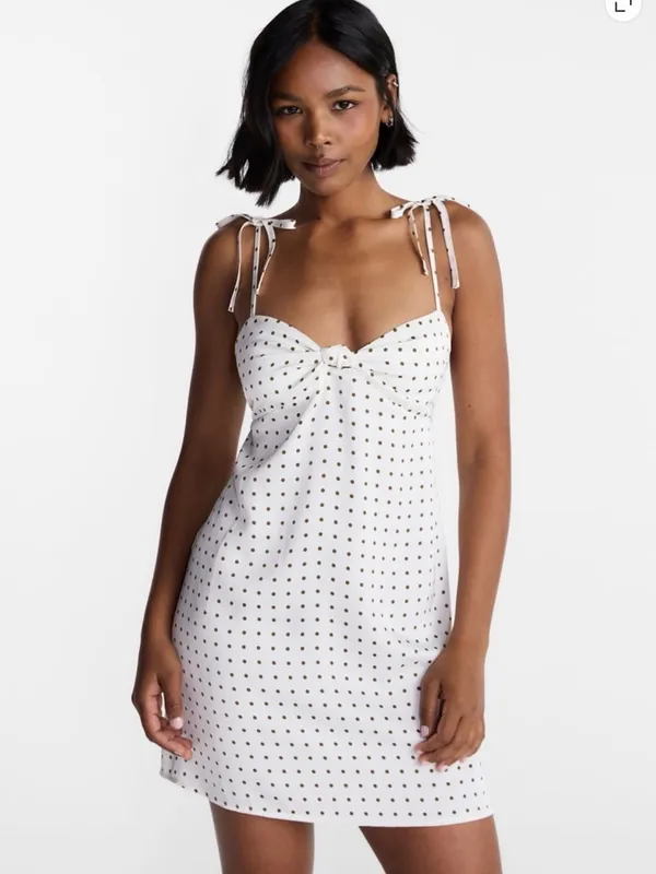 Knot Front Slip Polkadot Mini Dress size Large - Image 3