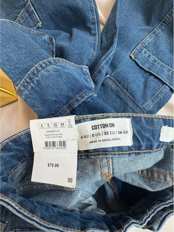 Cotton On Cargo Wide Leg Jeans Size 4 Blue Denim - Image 4