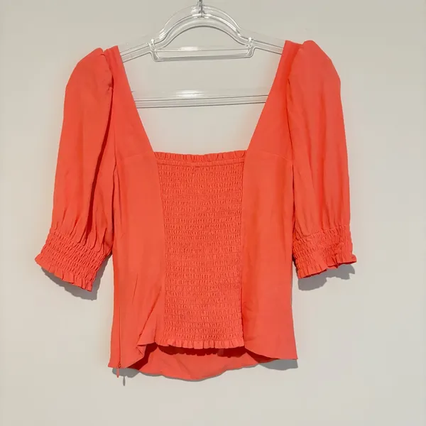 aritzia wilfred pandora puff sleeve smocked blouse fresco pink‎ size small - Image 2