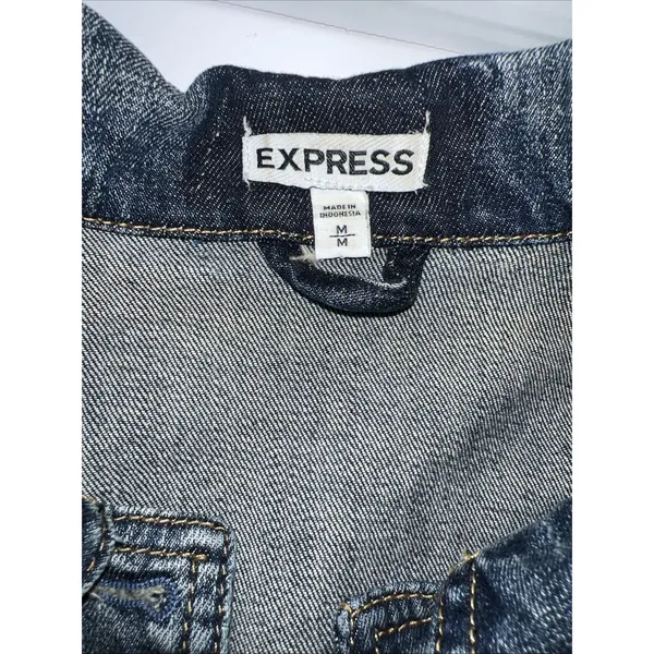 Vintage 90s Style Express Denim Blue Jean Jacket Sleeveless Vest, M - Image 4