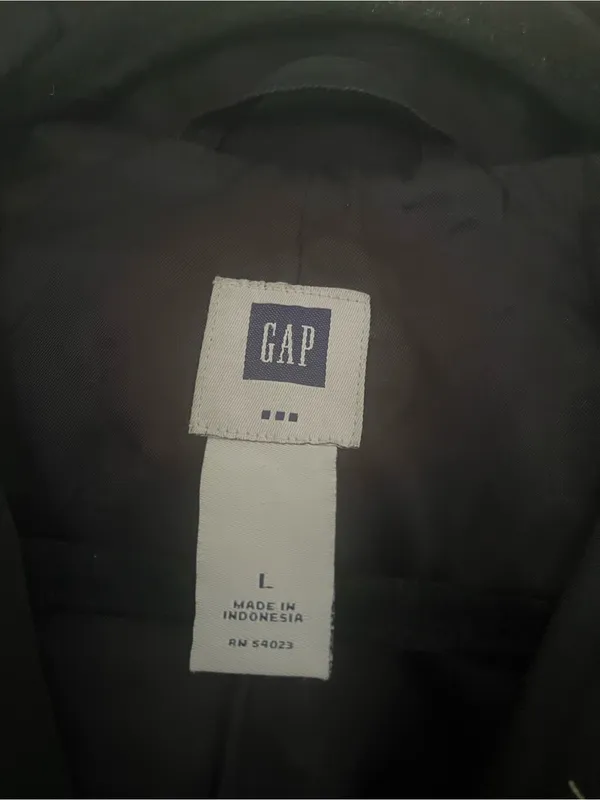 Vintage Y2K Gap Black 100% Cotton Trench Coat Large Button Up Minimalist Outdoor - Image 2