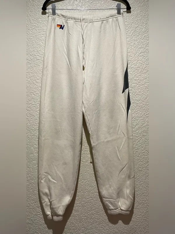 Aviator Nation Lightning Bolt Jogger Sweatpants vintage white Size L - Image 5