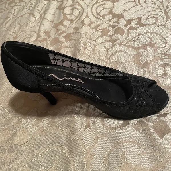 Nina Shoes Black Satin Spike heels for evening ware. Used but in very good condition. - Image 3