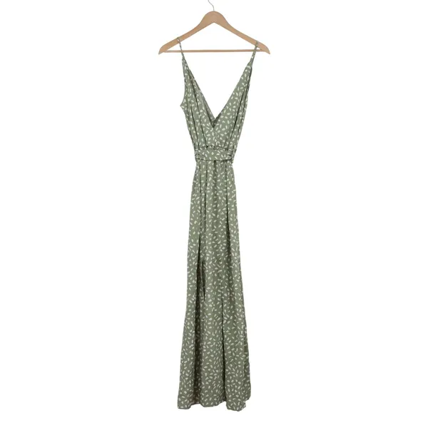 SHEIN Sage Green Abstract Petal Print V-Neck Maxi Dress XL US 12 Spaghetti Strap - Image 5