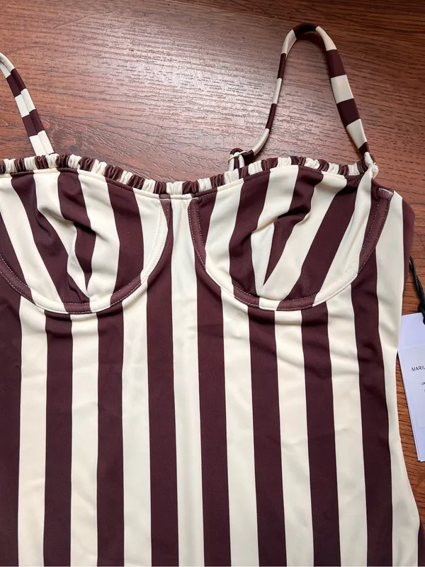 Onia Marilyn One Piece Swimsuit Brown Cream Stripe Underwire Bustier NWT $225 - Image 7
