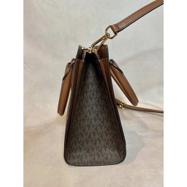 Michael Kors Brown Signature MK Monogram Satchel Purse Bag Crossbody - Image 3