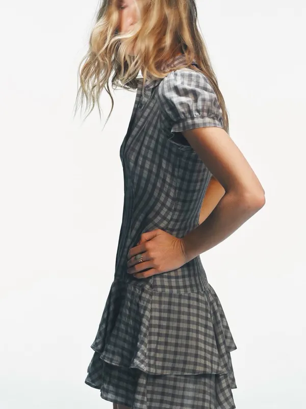ZARA Women’s Gray Plaid Ruffle Short Dress - Image 2