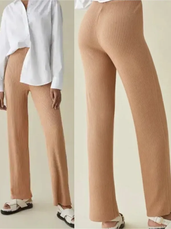 Reformation Whitney Ribbed Wide Leg Lounge Pant Tan - Image 2