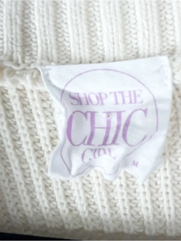 SHOP THE CHIC GIRL Cream Pink Embroidery Button V-Neck Cardigan Medium Preppy - Image 3