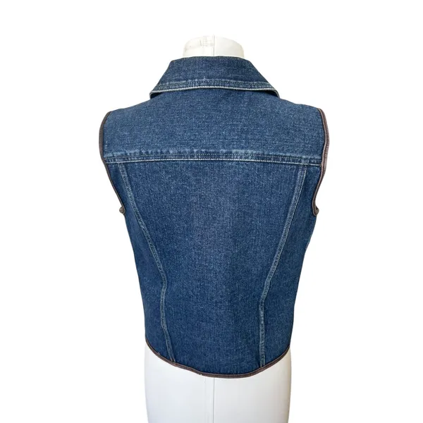 Vintage 90s Liz Claiborne Blue Denim Vest Leather Trimmed M Grunge Preppy Boho - Image 6