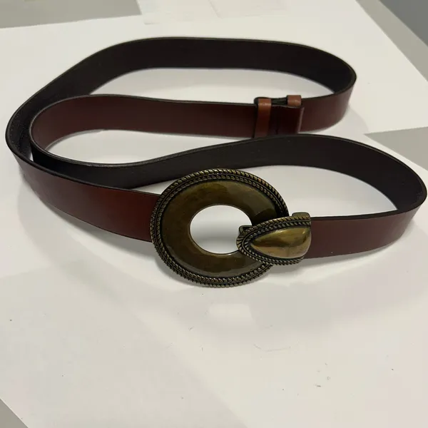 Coldwater Creek Brown Leather Western Belt Brass Hook Buckle Plus Size‎ 1X 2X - Image 5