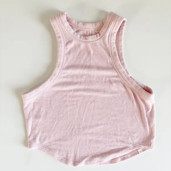 Lululemon Womens Flush Pink Hold Tight Ribbed Athleisure Lounge Cropped Tank Top - Image 3