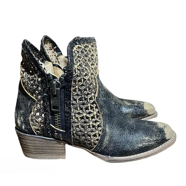 Circle G Booties Size 5 Western Cut Outs Ankle Distressed Black‎ Cowgirl Rodeo - Image 12