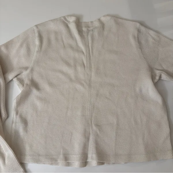 Abercrombie White Long Sleeve Waffle Crewneck Shirt - Image 4