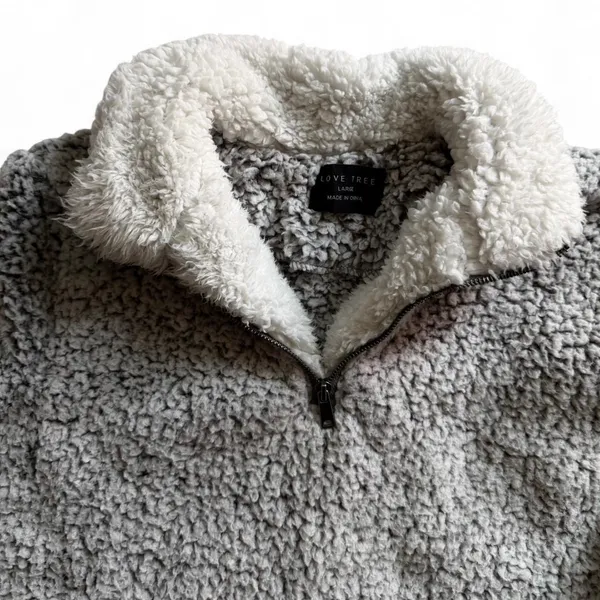 Love Tree Gray Sherpa Quarter Zip Pullover Women’s Large - Image 3