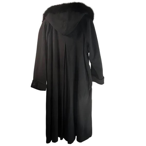 J Percy Marvin Richards Black Wool Hooded Coat Faux Fur Trim Double Breasted 10 - Image 2