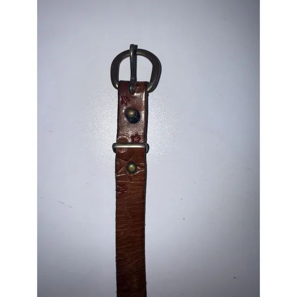 Tooled Leather Belt Red Stars Western Cowgirl Brown‎ Vtg Slim 37" Large - Image 4