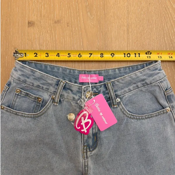 Edikted Baggy Jeans Low Rise Embroidered Barbie Size XS Blue Pink - Image 5
