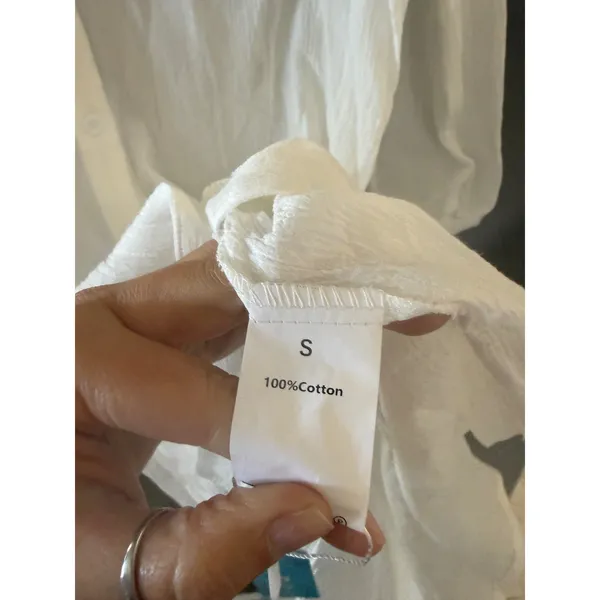 Popvil NWT White 100% Cotton Crinkle Gauze Button Down‎ Beach Cover Up Shirt S - Image 4