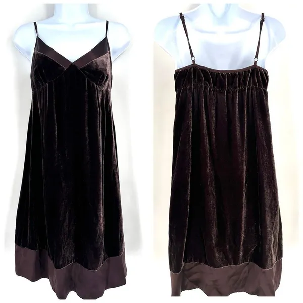 Gap Y2K Velvet Silk Blend Slip Dress Sz 2 Chocolate Brown Whimigoth‎ FairyGrunge - Image 4