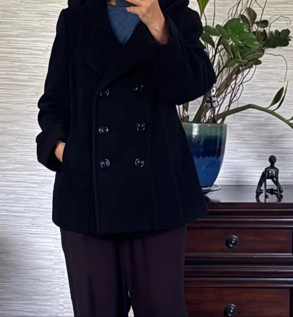 Braetan Black Wool Blend Hooded Peacoat Size L Double Breasted - Image 2