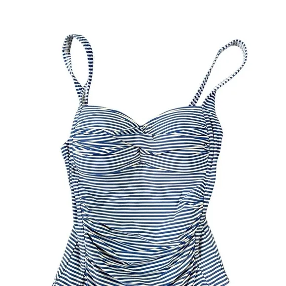 Sea Level Australia Blue White Striped Ruched One Piece Swimsuit‎ US 4 Nautical - Image 2