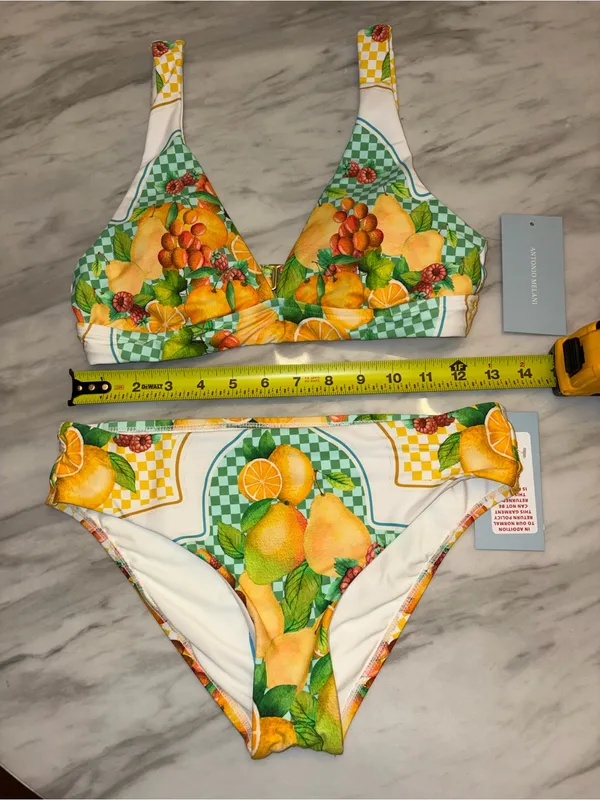 NWT Antonio Melani Fruit Print Bikini Set Checkered Two Piece Swimsuit Small - Image 2
