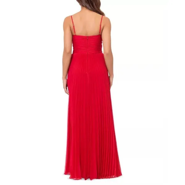 AQUA Formal Gown Womens 2 Red Pleated Ruched Sweetheart Maxi Dress Evening - Image 2