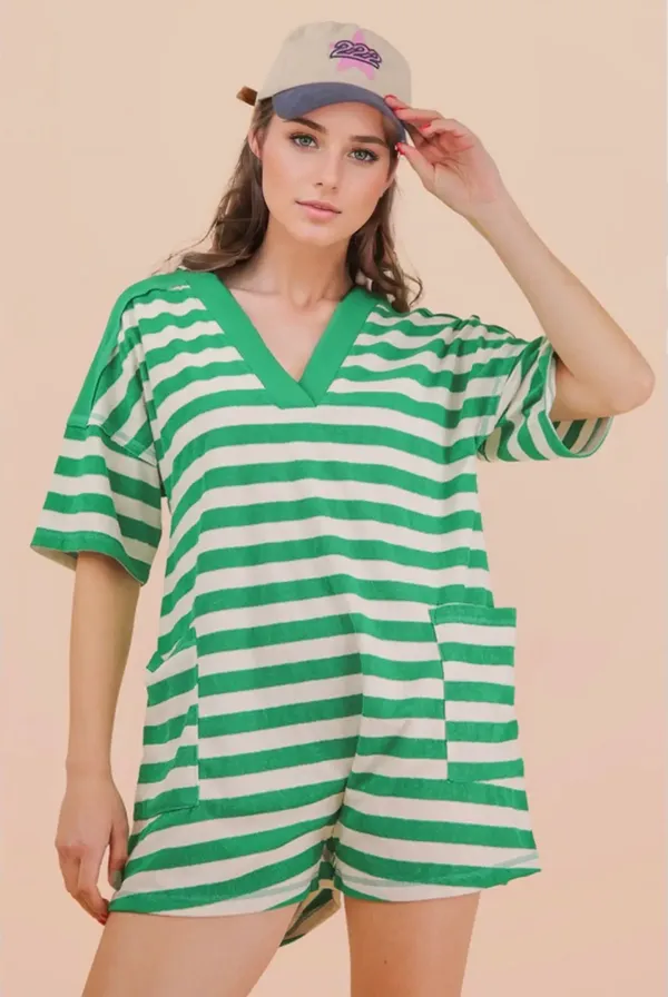 Very J Stripe Casual Knit Romper - Image 2