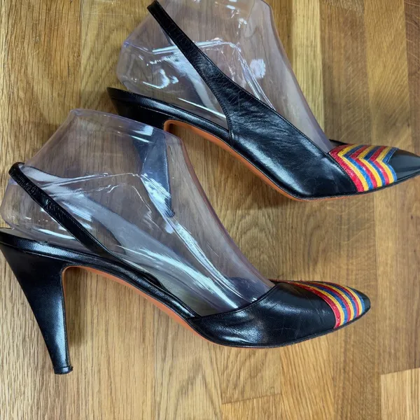 Garolini Vintage Sling Back Heels Rainbow Toe Women's 9.5N Pointed Toe Flawed - Image 10