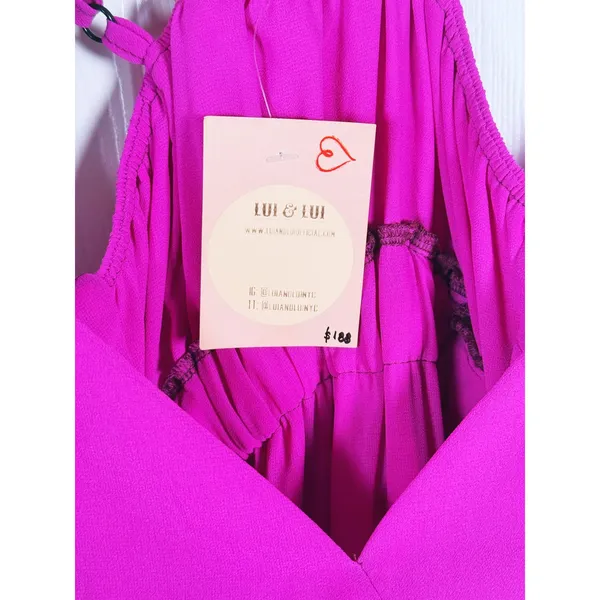 NWT Beaded Jewel 3D Eye Tiered Maxi Dress Size S Fuchsia Pink Party Statement - Image 7