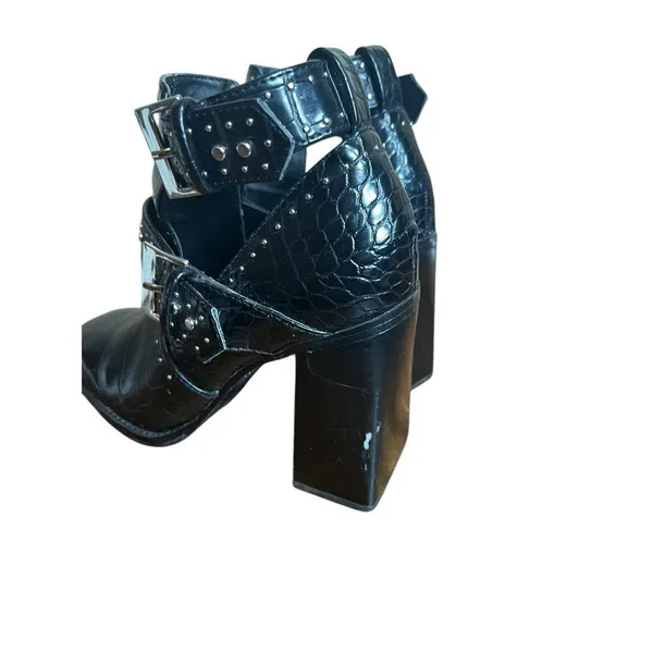 Zara Black Faux Crocodile Skin Pattern Reptile Heel Ankle Booties EUR 37 US‎ 6.5 - Image 8