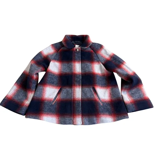Gap Plaid Wool Blend Swing Coat Girls XXL Navy Red Grey Zip Snap Jacket New - Image 15