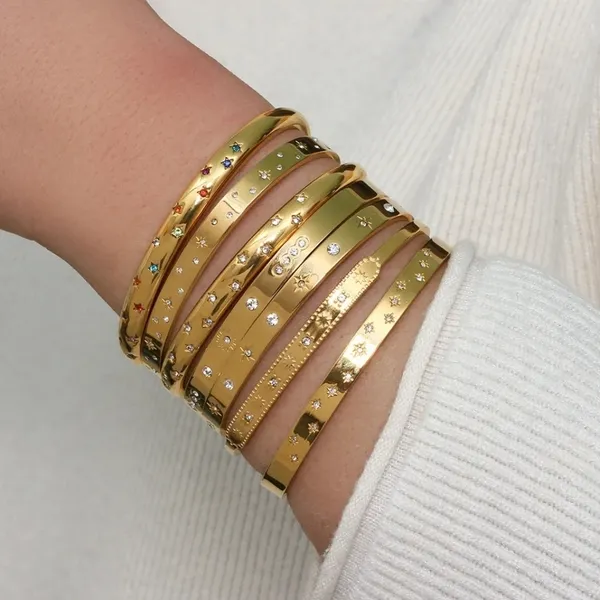 Boutique NEW Women's‎ 18k Gold-Plated 316L Simulated Diamond Cuff Bracelet Adjustable - Image 2
