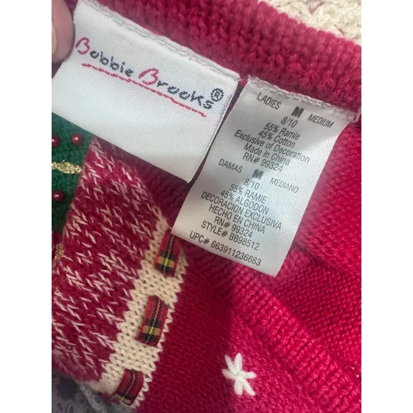 Bobbie Brooks Red Christmas Sweater Vest Snowman Tree Embroidered Vintage 90s M - Image 5