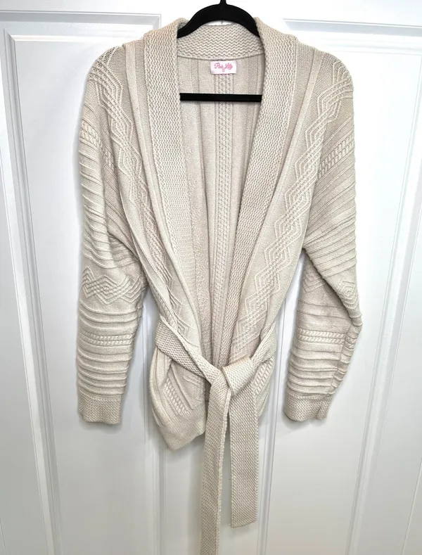 Pink Lily It Was All A Dream Chunky Beige Belted Cardigan NWOT - Image 14
