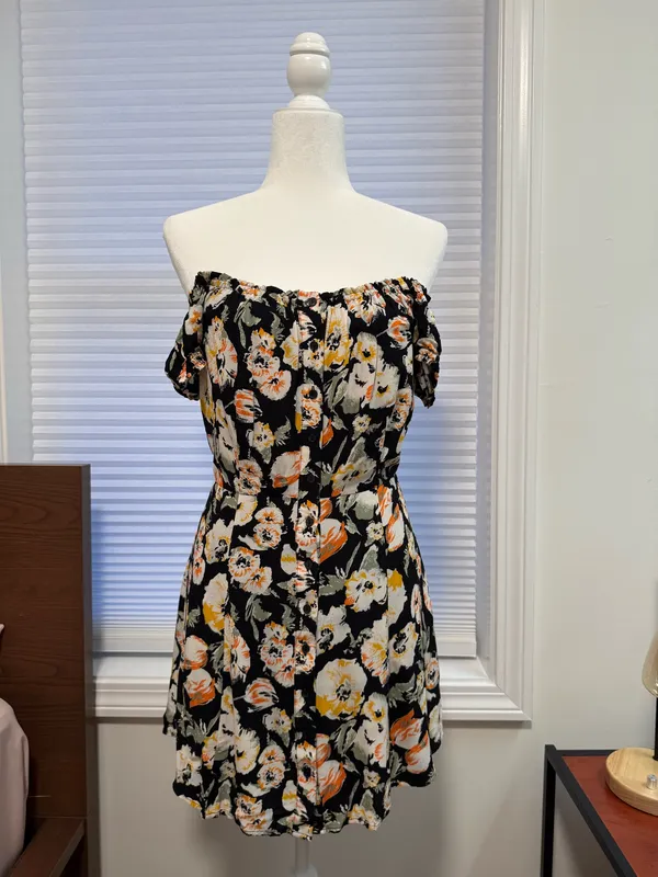 Free People Dress Floral Mini Black - Image 3