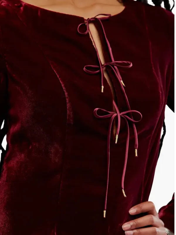 Free People Linney Velvet Minidress in Cabernet Burgundy‎ - Image 3