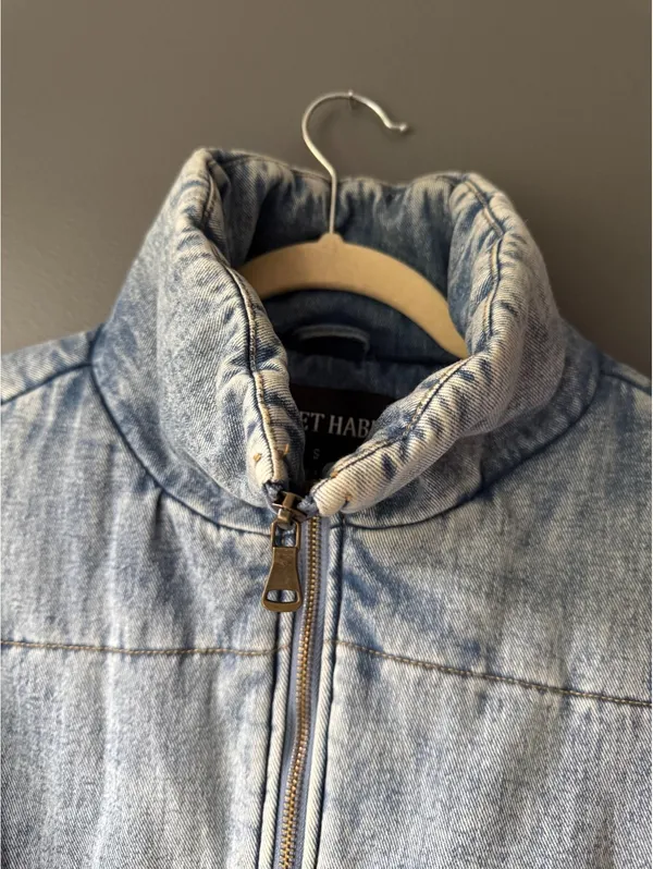 Sweet Habit Light Wash Denim Puffer Jacket, Size S - Image 3