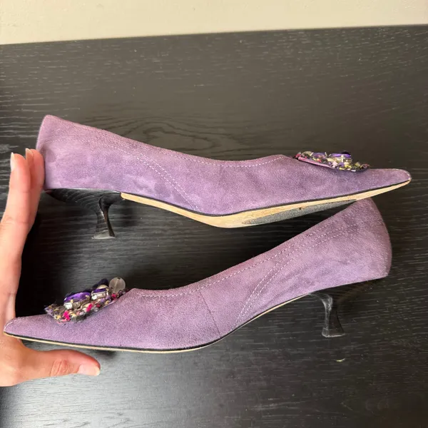 Hype Sarafina Purple Suede Kitten Heels Pointed Toe Embellished Pumps Womens 8M - Image 7