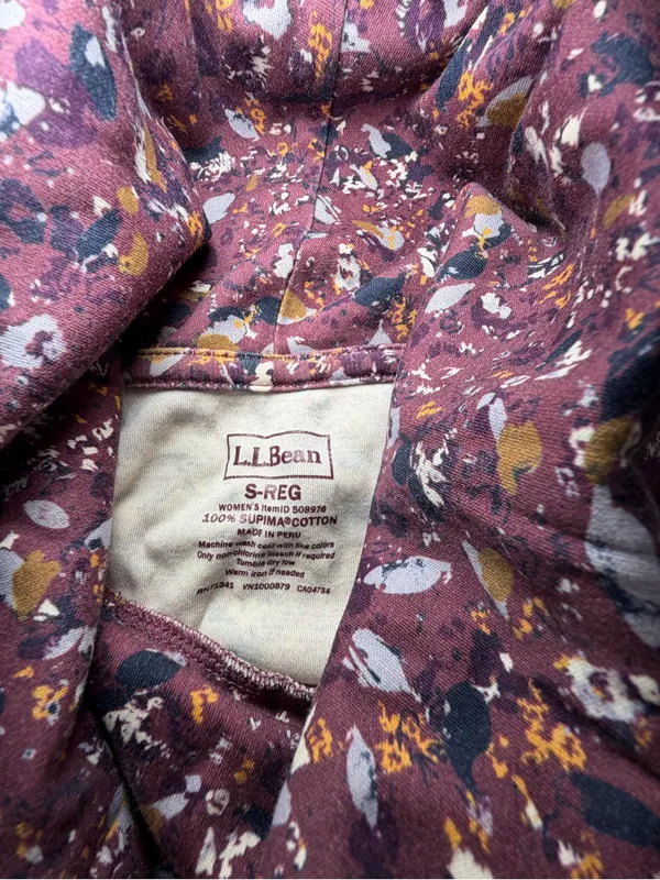 L.L. Bean Burgundy Floral Hooded Long Sleeve Top supima cotton - Image 3