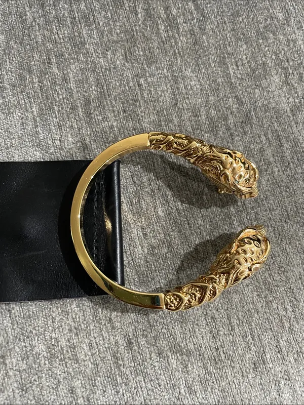 Authentic Gucci Wide Black Leather Tiger Head Waist Belt Size 80/32 - Image 5