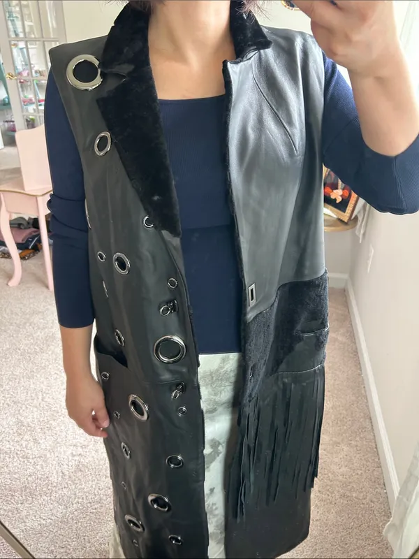 Sheep skin leather long vest. M - Image 14