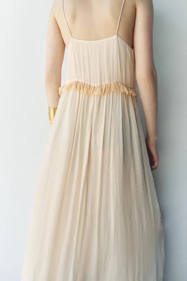 Zara Cream Maxi Dress long flowy bohemian summer casual vacation sundress wedding - Image 3